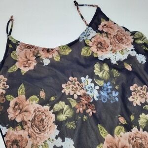 Olive Tree Floral Print Dress Sheer Overlay Lined‎ Bodycon Summer Size L